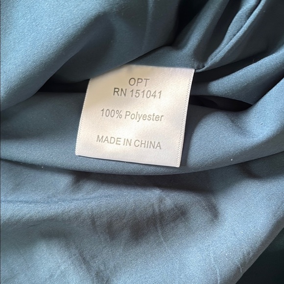 Blue Teal Mini Dress with V-Neck and Bishop Sleeves - Picture 7 of 9